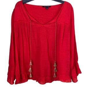 Zac & Rachel Red/Orange Blouson Peasant Boho Blouse Size Medium